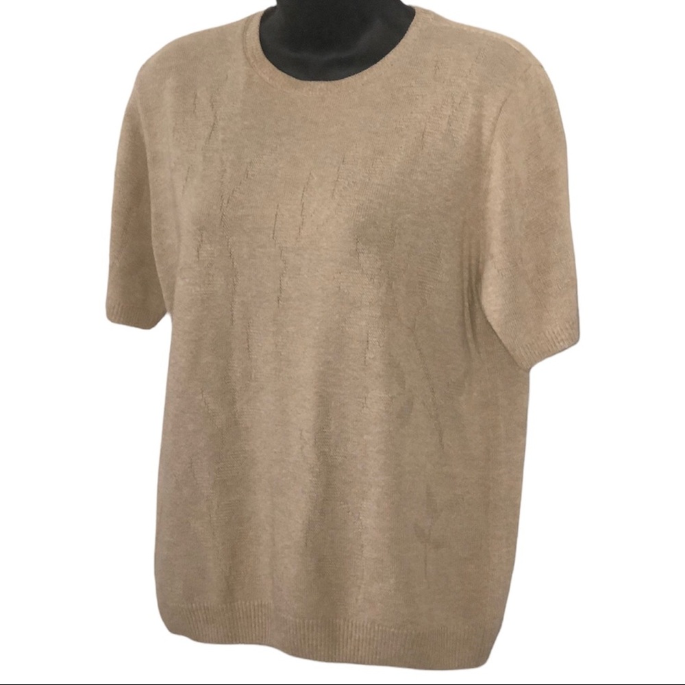 Alfred Dunner Womens Beige Tan Shortsleeved Crewneck Sweater Top Size PM